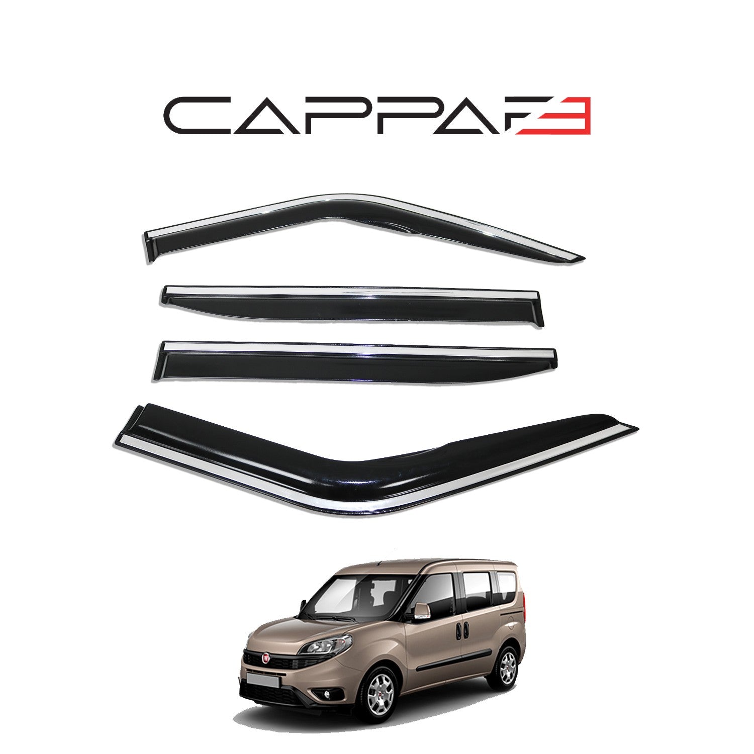 Fiat Doblo 2015 - 2022 Window Wind Deflectors 4pcs Chrome